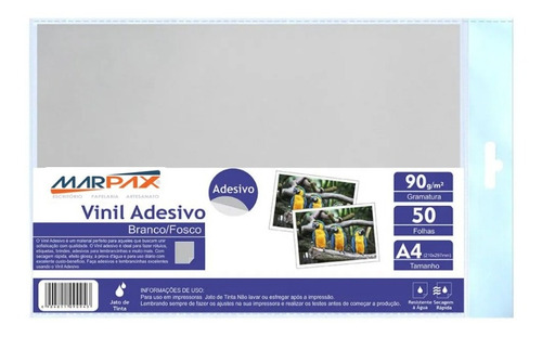 Vinil Adesivo A4 90g Fosco Branco Matte Jato De Tinta 50 Fls