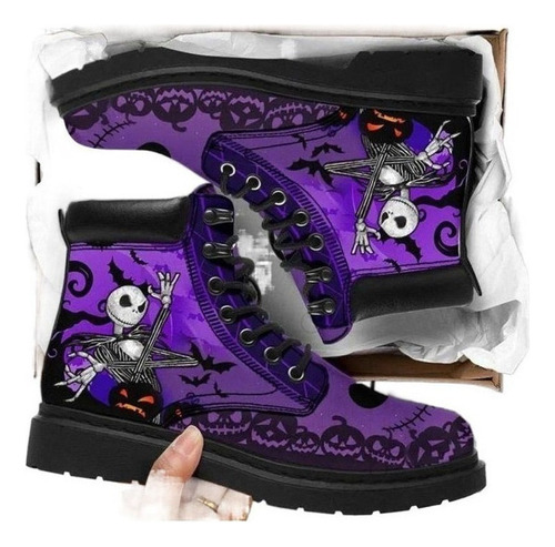 Botas Altas De Poliuretano Con Estampado De Calaveras Morada