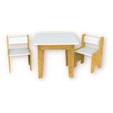 Mesa Infantil + 2 Sillas Madera Estilo Nórdico Color Blanco