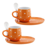 2 Juegos De Tazas De Café Con Lunares Naranjas Con Plato Y C