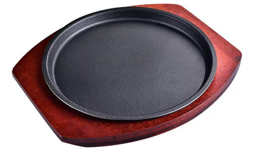 Plancha Plato De Fierro Fundido Con Base De Madera 25cm