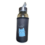 Botella De Agua Vidrio Con Funda Diseño Gato Gatito 