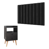 Cabeceira Painel Cama Box Solteiro Mesinha Nicho Gaveta Cor Preto