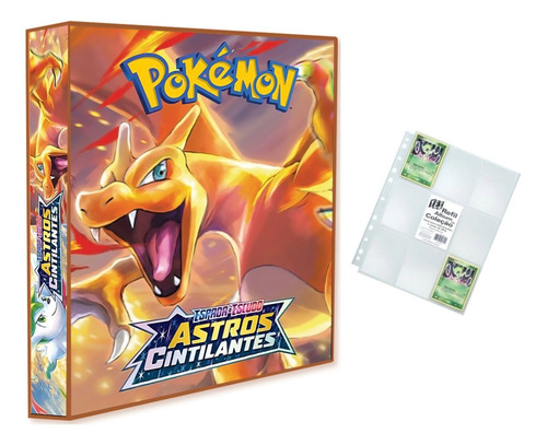 Álbum Pasta Fichário Pokemon + 10 Folhas Astros Cintilantes