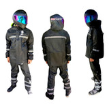 Impermeable Moto Kov Negro Gris Reflejante Con Gorro