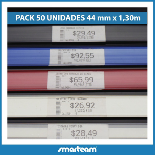 Portaprecios Plano Estanterías Góndolas 44mm X 130cm X 50 Un