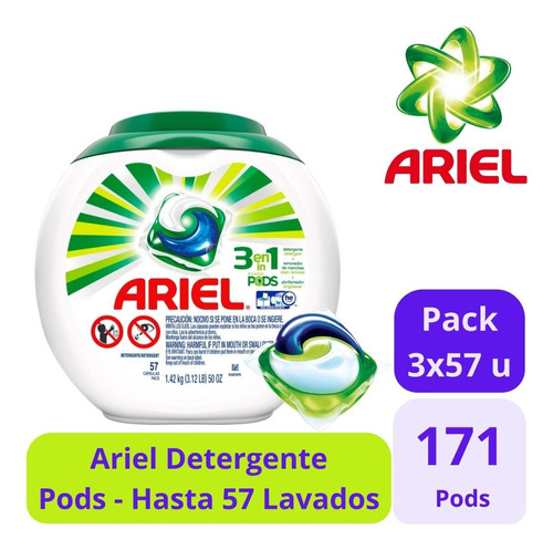 Ariel Pods Detergente 3 En 1 Cápsulas 57 - 3uds