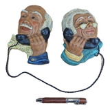 Casal Velhinhos Gesso Pintados Mão Falando Telefone Vintage