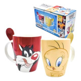 Dúo Tazas Disney De Piolín Y Silvestre Con Cuchara