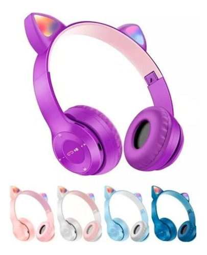 Auricular Vincha Bluetooth Orejas Gatito Con Led Rgb -p47m