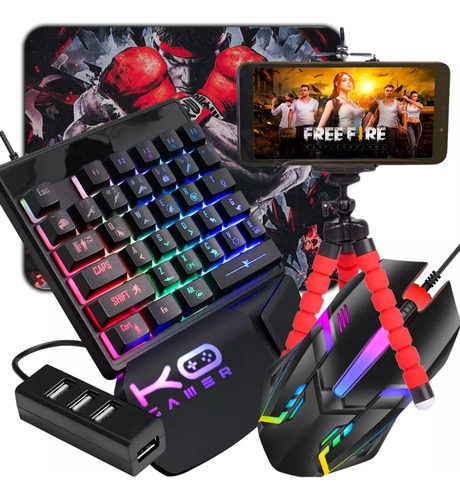 Mobilador Completo Teclado Mouse Led Rgb P/ Jogar No Celular