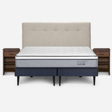 Cama Indie King Pata Acero+respaldo N Bennet Beige+veladores