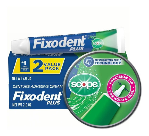 2-pack Fixodent Plus Adhesivo Dental Con Sabor Scope  57gr