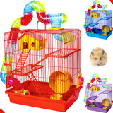 Gaiola Hamster Com Casa Grande Completa 3 Andares Tubo Verm Cor Vermelho