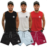Kit 3 Regatas Masculina + 3 Shorts Academia Treino Futebol 