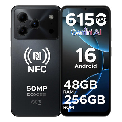Doogee celulares Note 56 Plus Celular A16 Dual Sim Smartphone 48gb Ram+256gb Rom 6150Mah Batería Celulares Baratos 6.56''+90hz Moviles Baratos Widevine L1\u002Fnfc\u002Fotg\u002Focta Core\u002FNegro\u002Fcelulares economicos | Meses sin interés
