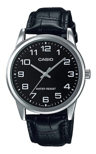 Reloj Casio Mtp-v001l-1b Hombre Correa Negro Bisel Plateado