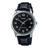 Reloj Casio Mtp-v001l-1b Hombre Correa Negro Bisel Plateado