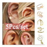 Juego De 5 Aretes Piercing Falsos Sin Perforacion Ear Cuff 