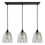 Colgante 3 Luces Vidrio Transparente Negro Vintage Apto Led