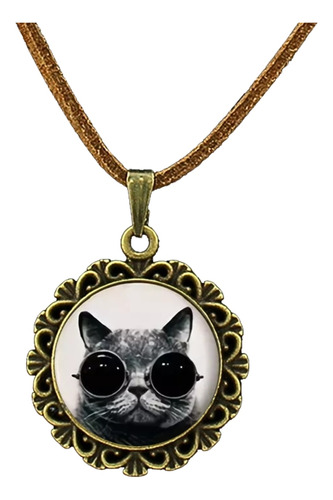 Collar Colgante Cuero Gato Negro Animal Suerte Hombre Mujer