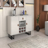 Aparador Buffet Adega Industrial 1 Gav Puxador De Couro Luxo Cor Off White/preto