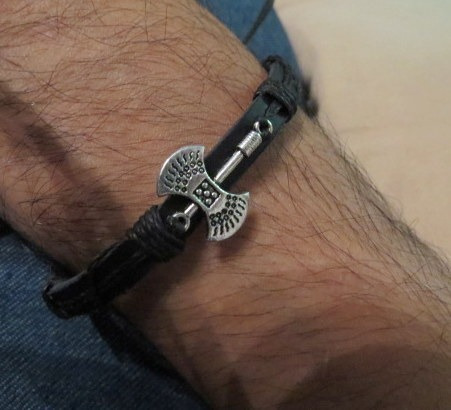 Pulsera Cuero Regulable Hilo Encerado Hacha Nórdica Vikingo