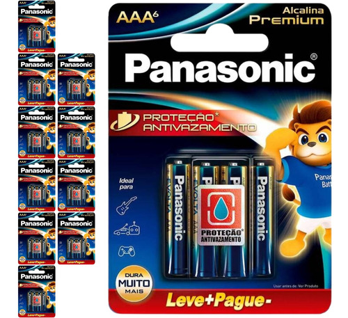 66 Pilhas Alcalinas Premium Aaa 3a Palito Panasonic 11 Cart