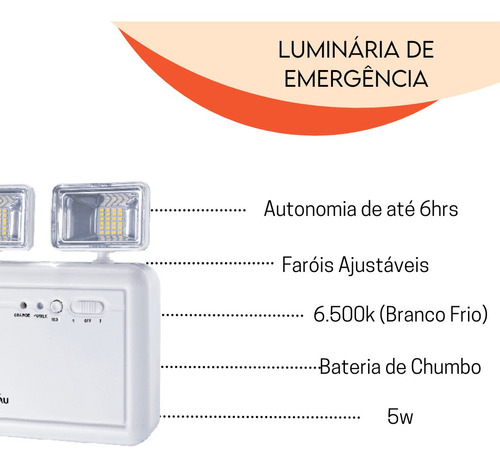 Luminária De Emergência Blumenau Iluminação 40011214 Led Com Bateria Recarregável 5 W 100v/240v Branca