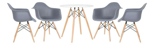 Conjunto Jantar Eames Mesa 70 Cm 4 Cadeiras Daw Cores Cor Mesa Branco Com Cadeiras Cinza Escuro