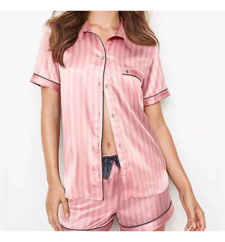 Pijama Para Mujer  Pijama A Rayas De Seda Sintética Para Muj