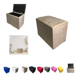 Puff Pufe Bau Decorativo Organizador Calçadeira Retangular Cor Bege Suede