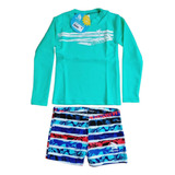 Conjunto Remera Uv N F50+short Resistente Cloro Playa Pileta