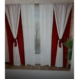 Cortinas Ambiente Tropical Bordo Y Voile Natural Excelente