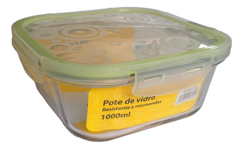 Pote Hermético De Vidro Marmita De 1000ml Com Trava Quadrado