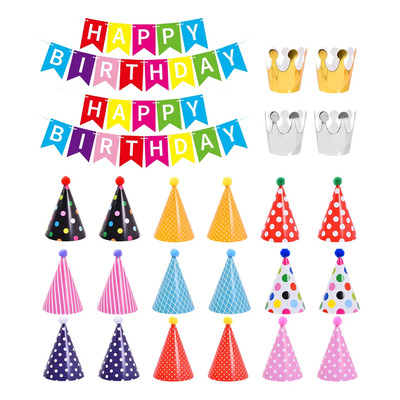 22 Sombreros Para Fiestas Gorros+2 Banner Feliz Cumpleaños