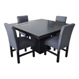 Juego De Comedor Mesa Cuadrada Negra +4 Sillas En Chenille. 