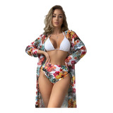 2023 Mujer Verano Kimono Beach Cover-up Set + Bikini