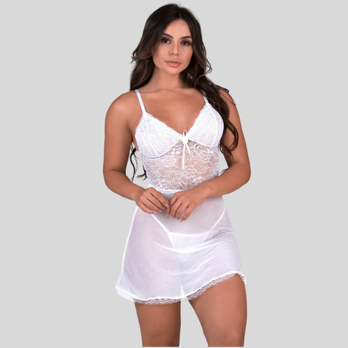 Baby Doll Camisola Transparente Renda Sexy + Calcinha Gratis