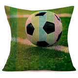 Funda De Almohada De Fútbol Verde De Algodón Y Lino D...