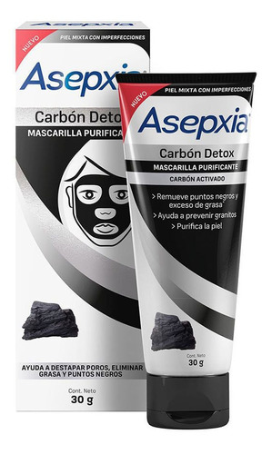 Mascarilla Facial Asepxia Peel Off Carbón Detox X 30 G Tipo 