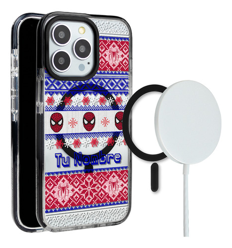 Funda Para iPhone Magsafe Spiderman Sweater Navidad Nombre