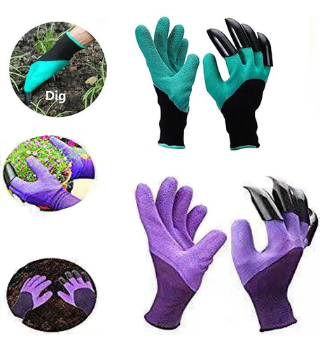 2 Pares Guantes De Jardinería Impermeables Con Garras Color 