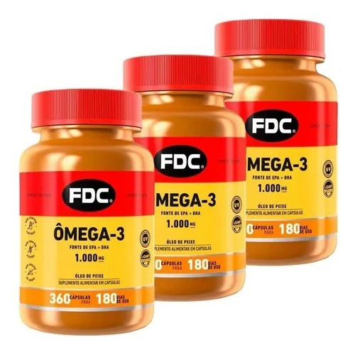 Ômega 3 Importado Fdc 1080 Caps Oleo Peixe Fish Oil C/ 3 Un