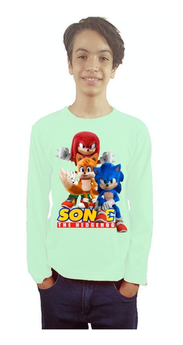 Polera De Sonic Manga Larga Estampada Dtf Cod 001