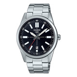 Reloj Casio Mtp-vd02d-1e Acero Fondo Negro Calendario Sumerg