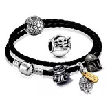 Pulsera Con Charms Dijes Cuero Star War Baby Madalorian