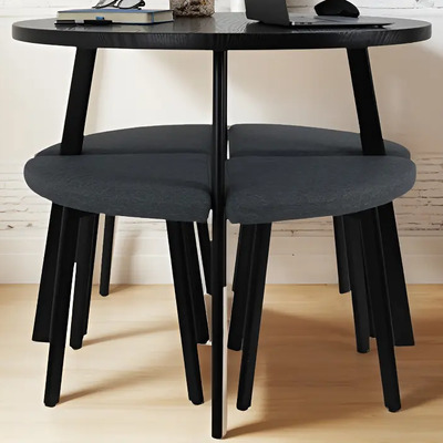 Mesa De Comedor Minimalista Gaon GL-0185 Con 4 Bancos Antecomedor Redondo Color Negro | Meses sin interés