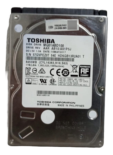 Disco Duro Sata 1 Tb Toshiba Mq01abd100 Para Portatil