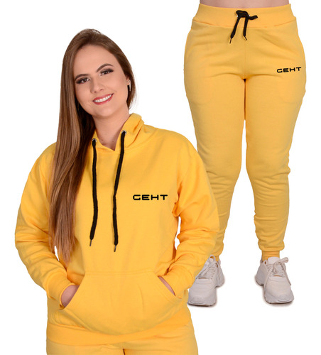 Conjunto Moletom Feminino Blusa E Calça Peluciado Academia